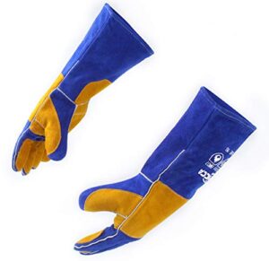 rapicca welding gloves blue 16 inches,932℉,heat resistant leather forge/mig/stick welding gloves heat/fire resistant, mitts for oven/grill/fireplace/furnace/stove/pot holder/bbq/animal handling