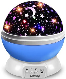 moredig baby projector night light, rotating baby light projector, star night lights projector for kids room, kids night light with 8 color changing gifts for baby kids - blue