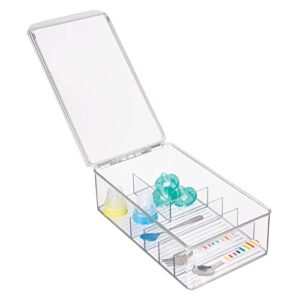 mDesign Stackable Plastic Storage Organizer Container Box for Kitchen Cabinets, Pantry, Countertops - Holds Kids, Child/Toddler Mealtime Sets, Small Accessories - 6 Sections - BPA Free - Clear