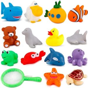15 pcs ocean animals water bathtub toy set - squeeze and play with floating sea creatures - fun bath time toys for toddlers and kids