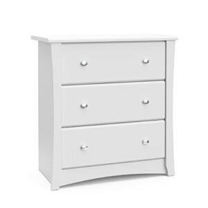 storkcraft crescent 3 drawer chest (white) – baby and kids bedroom organizer, nursery chest, storage dresser with drawers, universal design
