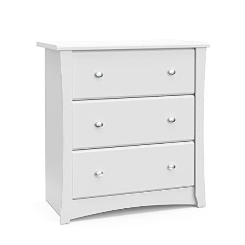 Storkcraft Crescent 3 Drawer Chest (White) – Baby and Kids Bedroom Organizer, Nursery Chest, Storage Dresser With Drawers, Universal Design