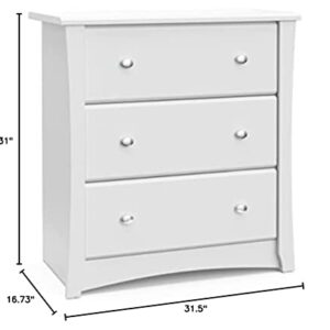 Storkcraft Crescent 3 Drawer Chest (White) – Baby and Kids Bedroom Organizer, Nursery Chest, Storage Dresser With Drawers, Universal Design