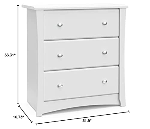 Storkcraft Crescent 3 Drawer Chest (White) – Baby and Kids Bedroom Organizer, Nursery Chest, Storage Dresser With Drawers, Universal Design