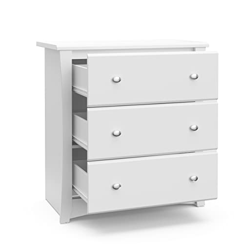 Storkcraft Crescent 3 Drawer Chest (White) – Baby and Kids Bedroom Organizer, Nursery Chest, Storage Dresser With Drawers, Universal Design