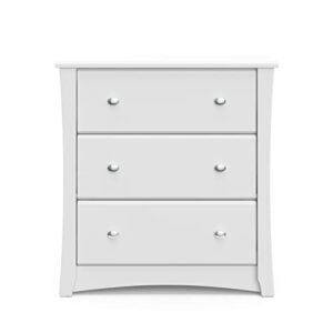 Storkcraft Crescent 3 Drawer Chest (White) – Baby and Kids Bedroom Organizer, Nursery Chest, Storage Dresser With Drawers, Universal Design