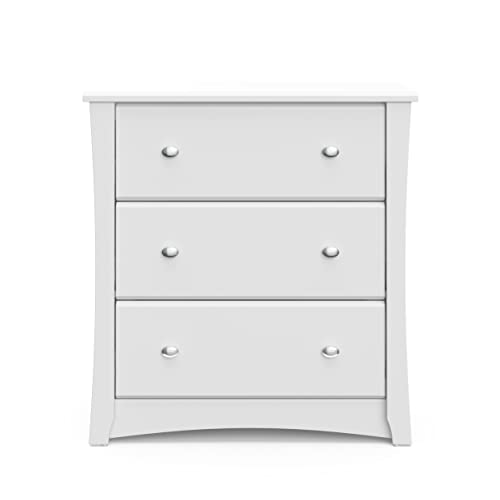 Storkcraft Crescent 3 Drawer Chest (White) – Baby and Kids Bedroom Organizer, Nursery Chest, Storage Dresser With Drawers, Universal Design