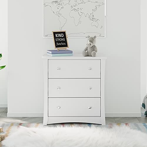 Storkcraft Crescent 3 Drawer Chest (White) – Baby and Kids Bedroom Organizer, Nursery Chest, Storage Dresser With Drawers, Universal Design