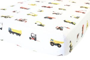 100% cotton fitted crib sheet - premium baby bedding - soft, breathable & durable - construction trucks print