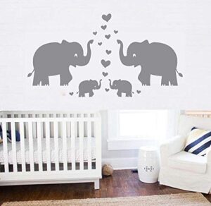 elephant wall decal family wall decal with hearts and butterfly wall decals baby nursery decor kids room wall stickers, grey