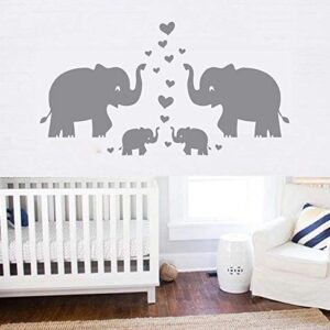 Elephant Wall Decal Family Wall Decal With Hearts and Butterfly Wall Decals Baby Nursery Decor Kids Room Wall Stickers, Grey