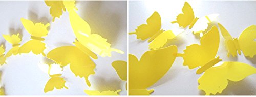 ALLICERE 12Pcs 3D Butterfly Removable Wall Decals DIY Home Decorations Art Decor Wall Stickers Murals for Babys Kids Bedroom Living Room Classroom Office(Color:Yellow)