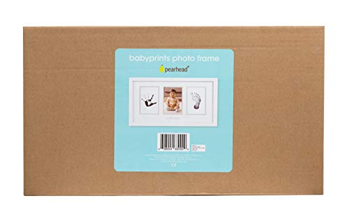 Pearhead Babyprints Wall Mount Frame, Handprint and Footprint Making Kit with Clean-Touch Ink Pad, Gender-Neutral Baby Keepsake Picture Frame, White