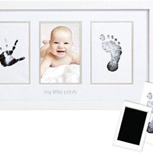 Pearhead Babyprints Wall Mount Frame, Handprint and Footprint Making Kit with Clean-Touch Ink Pad, Gender-Neutral Baby Keepsake Picture Frame, White