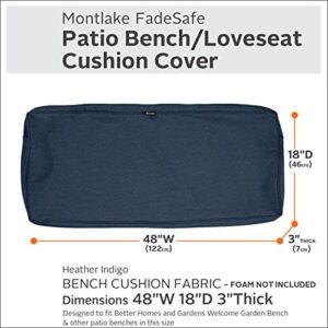 Classic Accessories Montlake FadeSafe Water-Resistant 48 x 18 x 3 Inch Outdoor Bench/Settee Cushion Slip Cover, Patio Furniture Swing Cushion Cover, Heather Indigo Blue, Patio Furniture Cushion Covers