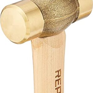 REAL STEEL 0421 Drop Forged Solid Brass Non-Sparking Hammer, Hickory Wood Handle, 20-Ounce