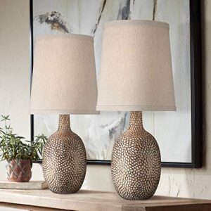 360 lighting chalane rustic farmhouse accent table lamps 23 1/2" tall set of 2 antique bronze hammered textured natural linen shade for bedroom living room house bedside nightstand office