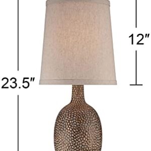 360 Lighting Chalane Rustic Farmhouse Accent Table Lamps 23 1/2" Tall Set of 2 Antique Bronze Hammered Textured Natural Linen Shade for Bedroom Living Room House Bedside Nightstand Office