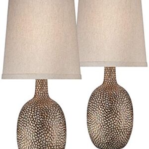 360 Lighting Chalane Rustic Farmhouse Accent Table Lamps 23 1/2" Tall Set of 2 Antique Bronze Hammered Textured Natural Linen Shade for Bedroom Living Room House Bedside Nightstand Office