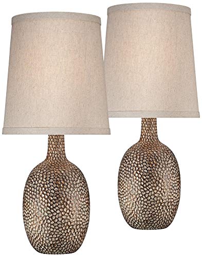 360 Lighting Chalane Rustic Farmhouse Accent Table Lamps 23 1/2" Tall Set of 2 Antique Bronze Hammered Textured Natural Linen Shade for Bedroom Living Room House Bedside Nightstand Office