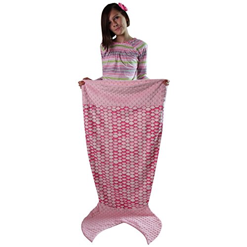 Snuggle Stuffs Girls Scales Minky Dot Velboa Mermaid Tail Blanket (Infant - 24", Pink)