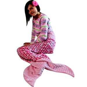 Snuggle Stuffs Girls Scales Minky Dot Velboa Mermaid Tail Blanket (Infant - 24", Pink)