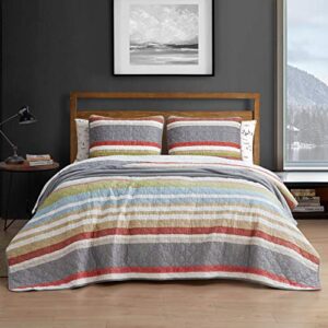 eddie bauer - queen quilt set, cotton reversible bedding with matching shams, lightweight home decor for all seasons (salmon ladder multi, queen)