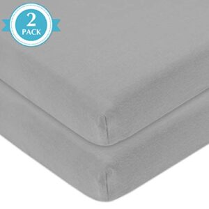 American Baby Company 100% Natural Cotton Value Jersey Knit Fitted Portable/Mini-Crib Sheet, Gray, Soft Breathable, for Boys and Girls, Pack of 2