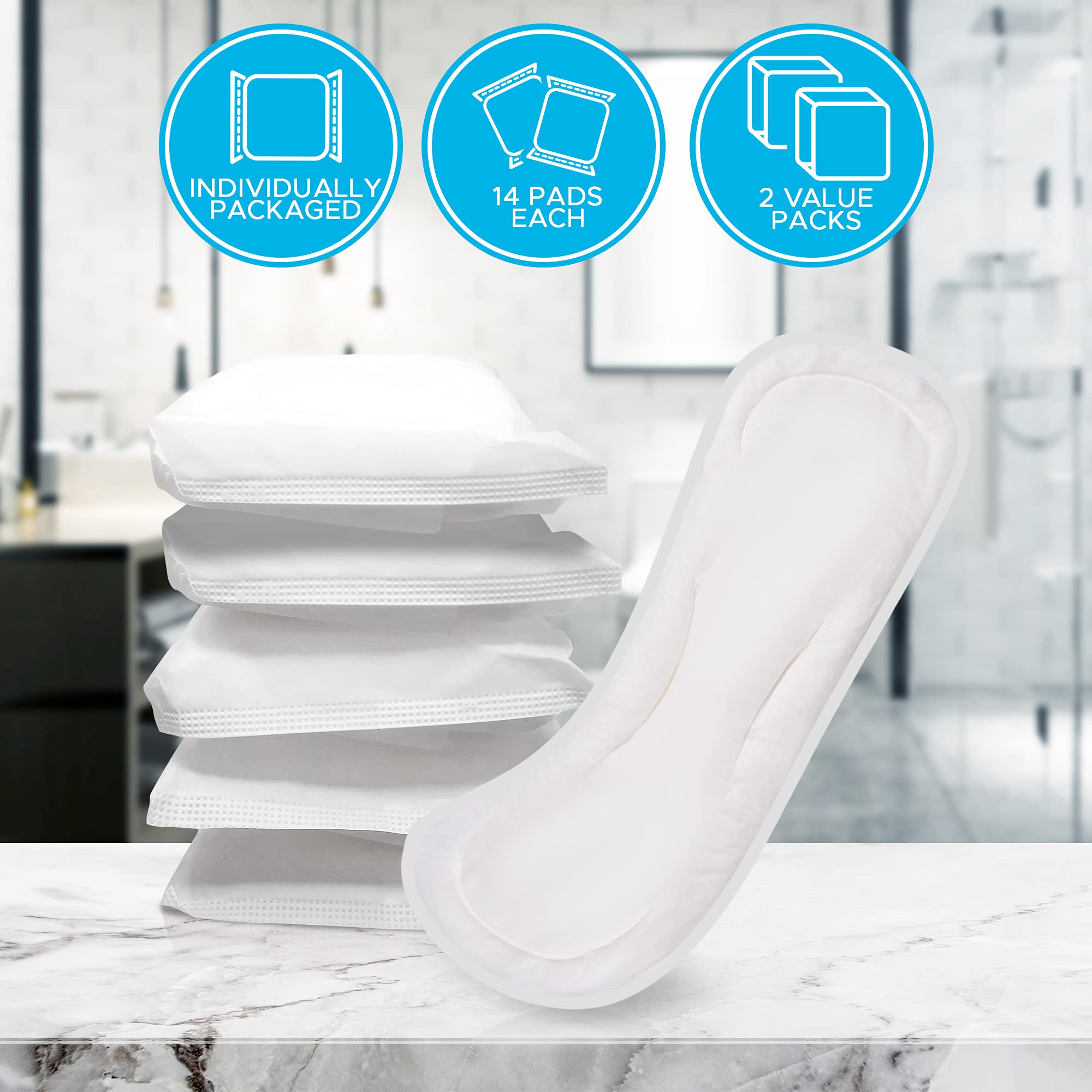 Postpartum, Bladder Control & Incontinence Pads for Women, [Pack of 28] – Long, Large Maximum Absorbency Heavy Flow Pads - Soft Disposable Post Birth Pads for New Moms- Vakly Postpartum Guide (2 Pack)