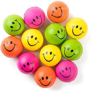 be happy! neon colored smile funny face stress ball - happy smile face squishies toys stress foam balls for soft play - bulk pack of 12 relaxable 2.5" stress relief smile squeeze balls fun toys