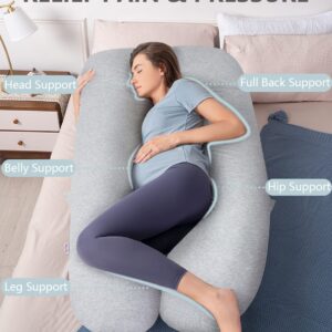 AngQi Pregnancy Pillows, U Shaped Pregnancy Body Pillow for Sleeping, 55 inch Maternity Pillow for Pregnant Women with Cooling Jersey Cover, Grey