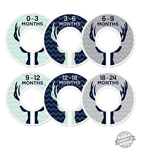 Modish Labels Baby Clothes Size Dividers, Baby Closet Organizers, Size Dividers, Baby Closet Organizers, Closet Dividers, Clothes Organizer, Nursery, Boy, Woodland, Deer, Navy, Mint, Gray (Baby)