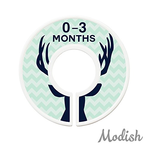 Modish Labels Baby Clothes Size Dividers, Baby Closet Organizers, Size Dividers, Baby Closet Organizers, Closet Dividers, Clothes Organizer, Nursery, Boy, Woodland, Deer, Navy, Mint, Gray (Baby)