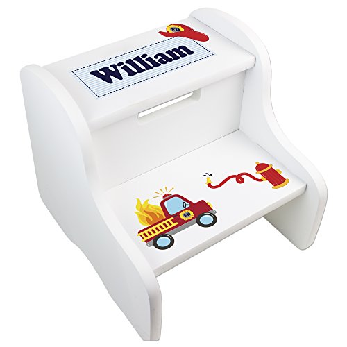 Personalized Boys Fire Truck White Step Stool