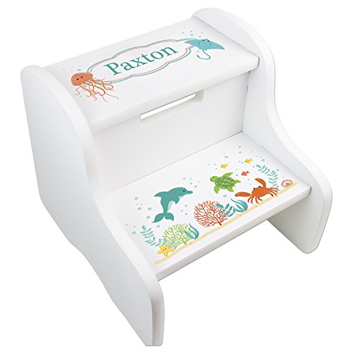 My Bambino Children's Personalized Sealife Step Stool Nautical Sea Animals Bathroom Nursery