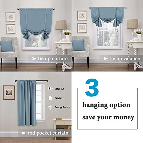 H.VERSAILTEX Thermal Insulated Blackout Adjustable Tie Up Shade Curtain Window Treatment (Rod Pocket Panel, 42 inches W x 63 inches L，Stone Blue)