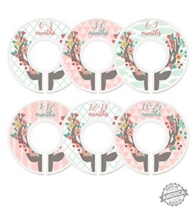 modish labels baby clothes size dividers, baby closet organizers, size dividers, baby closet organizers, closet dividers, clothes organizer, girl, woodland, deer, boho, flowers, pink, mint (baby)