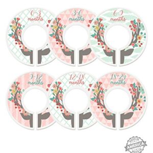 Modish Labels Baby Clothes Size Dividers, Baby Closet Organizers, Size Dividers, Baby Closet Organizers, Closet Dividers, Clothes Organizer, Girl, Woodland, Deer, Boho, Flowers, Pink, Mint (Baby)