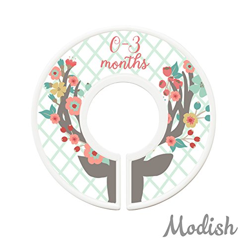 Modish Labels Baby Clothes Size Dividers, Baby Closet Organizers, Size Dividers, Baby Closet Organizers, Closet Dividers, Clothes Organizer, Girl, Woodland, Deer, Boho, Flowers, Pink, Mint (Baby)