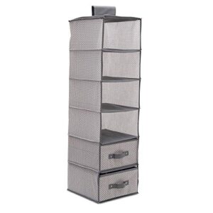 delta children 6 shelf hanging wall storage with 2 drawers - easy storage/organization solution- holds sweaters, shirts, pants, accessories & more - movable drawers allow for customization, grey