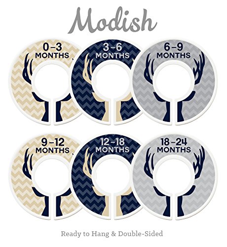 Modish Labels Baby Clothes Size Dividers, Baby Closet Organizers, Size Dividers, Baby Closet Organizers, Closet Dividers, Clothes Organizer, Nursery, Boy, Woodland, Deer, Navy, Tan, Gray (Baby)