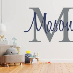 Custom Name & Initial - Premium Series - Baby Boy - Wall Decal Nursery for Home Bedroom Children (M511) (Wide 22" x 15" Height)