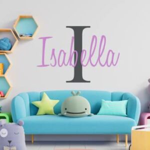 Custom Name & Initial - Premium Series - Baby Boy - Wall Decal Nursery for Home Bedroom Children (M511) (Wide 22" x 15" Height)