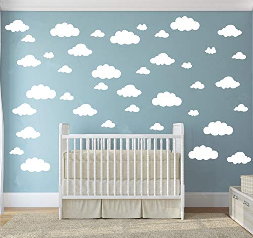 31 pcs Mix Size 4-10 inch White Clouds Wall Decal Sticker for Kids Bedroom Decor -DIY Home Decor Vinyl Clouds Mural Baby Nursery Room Wallpaper Art Wall Decoration Poster YYU-14 (White)