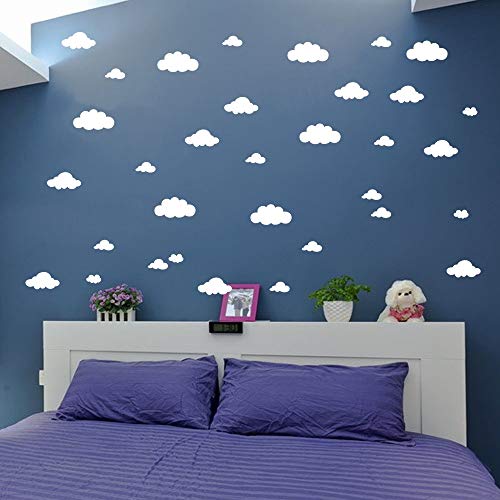 31 pcs Mix Size 4-10 inch White Clouds Wall Decal Sticker for Kids Bedroom Decor -DIY Home Decor Vinyl Clouds Mural Baby Nursery Room Wallpaper Art Wall Decoration Poster YYU-14 (White)