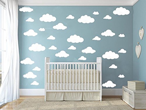 31 pcs Mix Size 4-10 inch White Clouds Wall Decal Sticker for Kids Bedroom Decor -DIY Home Decor Vinyl Clouds Mural Baby Nursery Room Wallpaper Art Wall Decoration Poster YYU-14 (White)