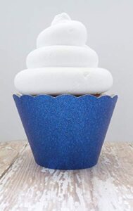 royal blue glitter cupcake wrappers party dessert decorations standard and mini holders set of 12