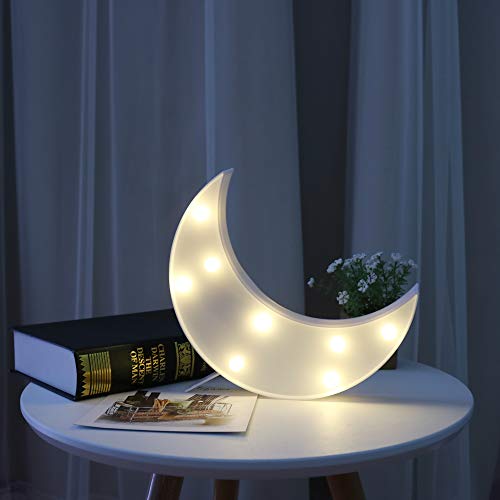 Pooqla Decorative LED Crescent Moon Marquee Sign - Moon Marquee Letters LED Lights - Nursery Night Lamp Gift - Ramadan Decorations for Home(White)