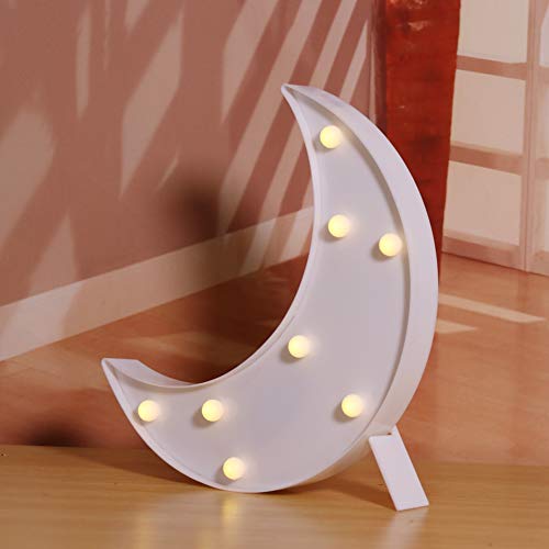 Pooqla Decorative LED Crescent Moon Marquee Sign - Moon Marquee Letters LED Lights - Nursery Night Lamp Gift - Ramadan Decorations for Home(White)