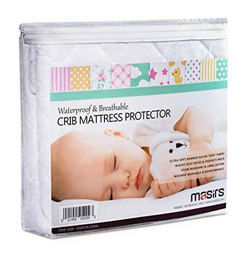 Crib Mattress Protector Cover - Comfortable, Breathable and Waterproof Bamboo Material. Keep The Crib Mattress Clean and Protected and Give Your Baby a Cozy Restful Sleep. Machine and Dryer Friendly.